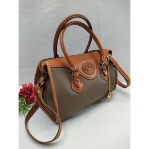 Dooney & Bourke Brown Gray Pebbled Leather Top Handle Satchel Shoulder Bag